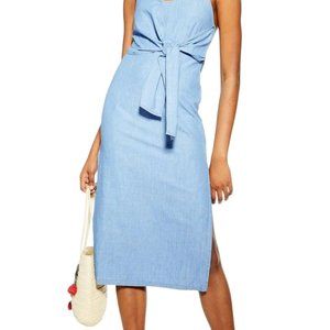 Topshop Tie Denim Midi Dress
